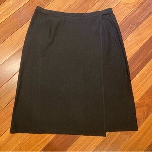 Eileen Fisher Wrap Pull On Black Midi Skirt Size Medium Petite